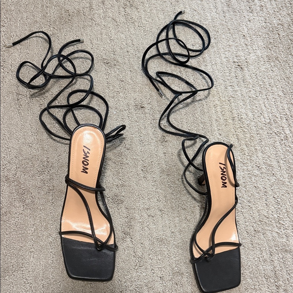 Black Strappy Sandals that tie up leg